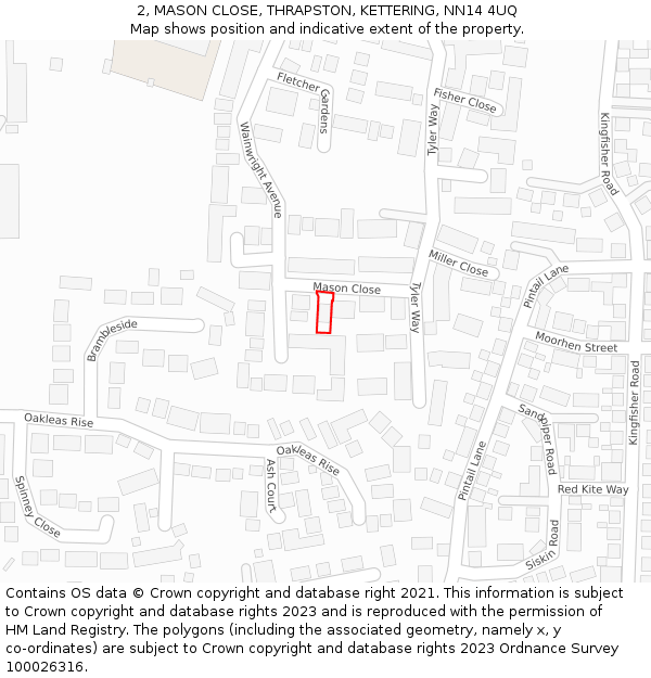 2, MASON CLOSE, THRAPSTON, KETTERING, NN14 4UQ: Location map and indicative extent of plot