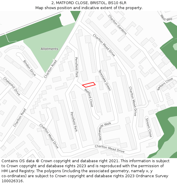 2, MATFORD CLOSE, BRISTOL, BS10 6LR: Location map and indicative extent of plot