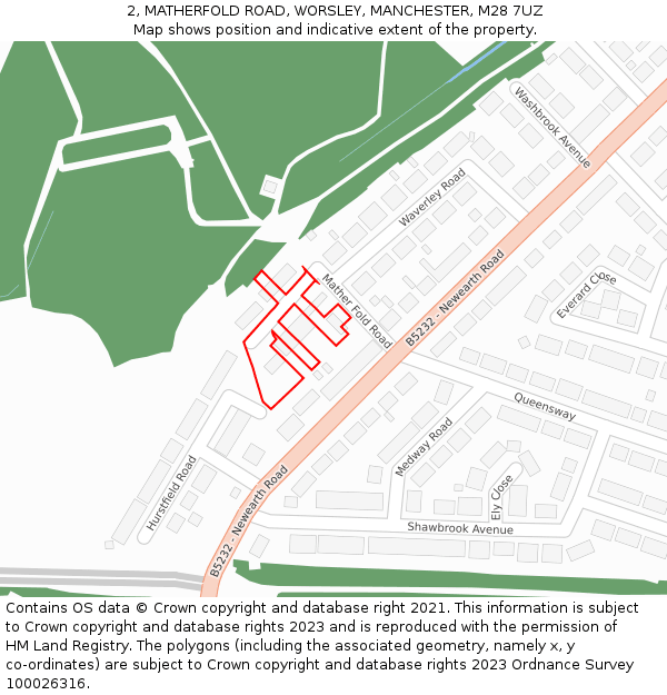 2, MATHERFOLD ROAD, WORSLEY, MANCHESTER, M28 7UZ: Location map and indicative extent of plot