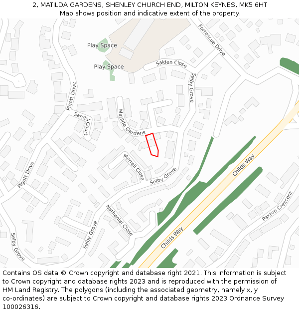 2, MATILDA GARDENS, SHENLEY CHURCH END, MILTON KEYNES, MK5 6HT: Location map and indicative extent of plot