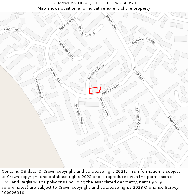 2, MAWGAN DRIVE, LICHFIELD, WS14 9SD: Location map and indicative extent of plot