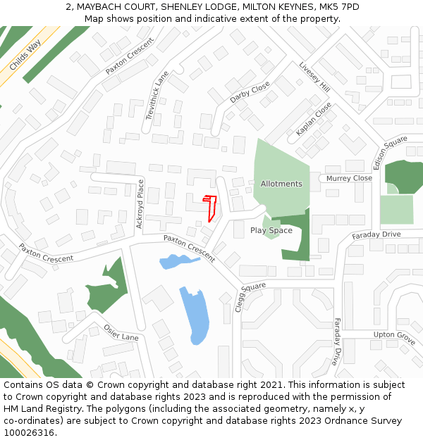 2, MAYBACH COURT, SHENLEY LODGE, MILTON KEYNES, MK5 7PD: Location map and indicative extent of plot