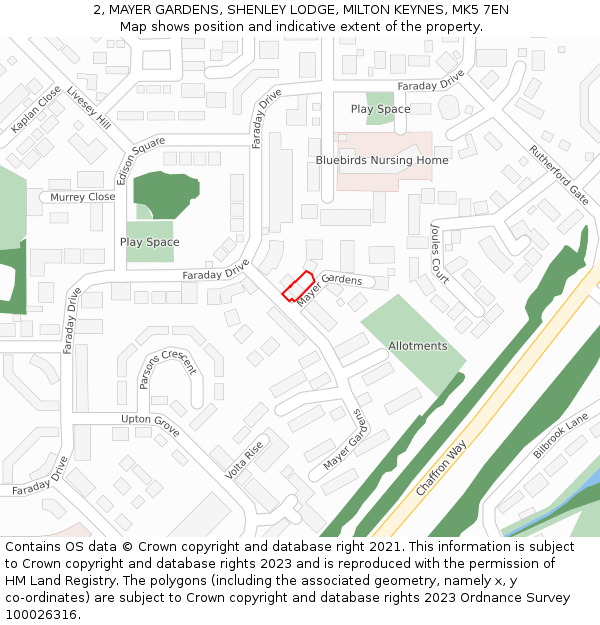 2, MAYER GARDENS, SHENLEY LODGE, MILTON KEYNES, MK5 7EN: Location map and indicative extent of plot