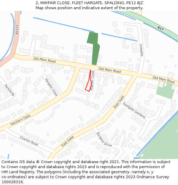 2, MAYFAIR CLOSE, FLEET HARGATE, SPALDING, PE12 8JZ: Location map and indicative extent of plot
