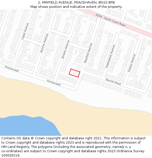 2, MAYFIELD AVENUE, PEACEHAVEN, BN10 8PB: Location map and indicative extent of plot