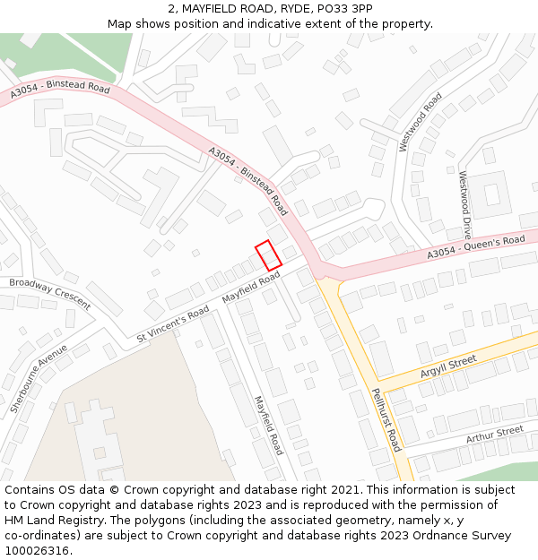 2, MAYFIELD ROAD, RYDE, PO33 3PP: Location map and indicative extent of plot