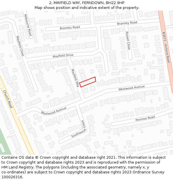 2, MAYFIELD WAY, FERNDOWN, BH22 9HP: Location map and indicative extent of plot