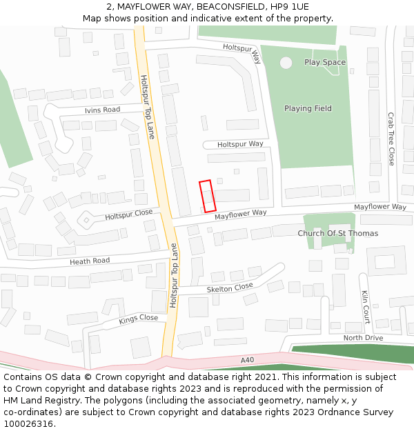 2, MAYFLOWER WAY, BEACONSFIELD, HP9 1UE: Location map and indicative extent of plot