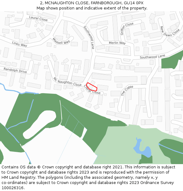 2, MCNAUGHTON CLOSE, FARNBOROUGH, GU14 0PX: Location map and indicative extent of plot