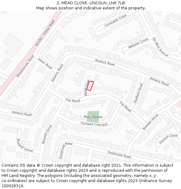 2, MEAD CLOSE, LINCOLN, LN6 7LB: Location map and indicative extent of plot