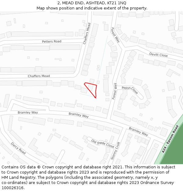 2, MEAD END, ASHTEAD, KT21 1NQ: Location map and indicative extent of plot