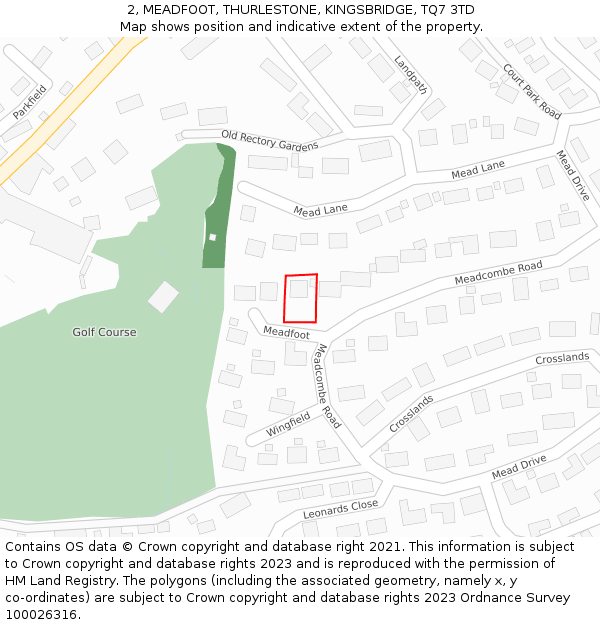 2, MEADFOOT, THURLESTONE, KINGSBRIDGE, TQ7 3TD: Location map and indicative extent of plot