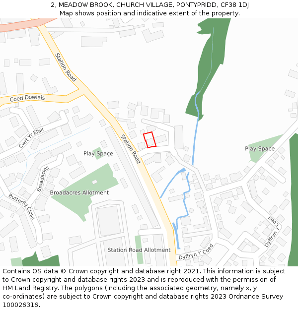 2, MEADOW BROOK, CHURCH VILLAGE, PONTYPRIDD, CF38 1DJ: Location map and indicative extent of plot