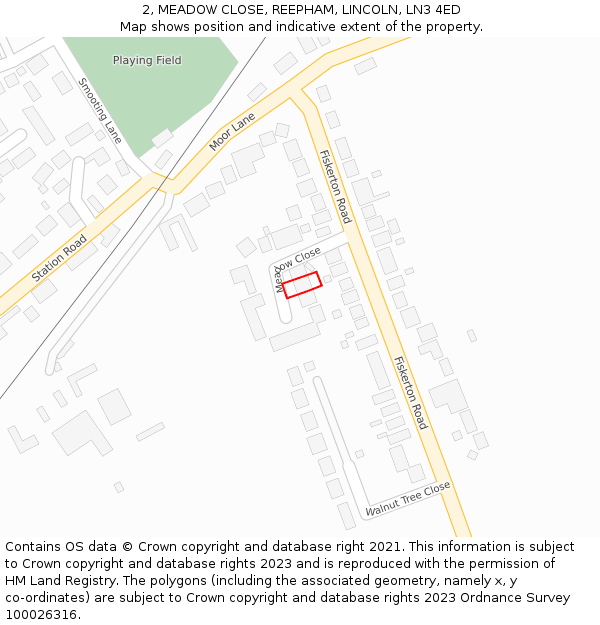 2, MEADOW CLOSE, REEPHAM, LINCOLN, LN3 4ED: Location map and indicative extent of plot