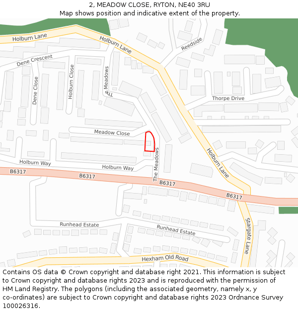 2, MEADOW CLOSE, RYTON, NE40 3RU: Location map and indicative extent of plot