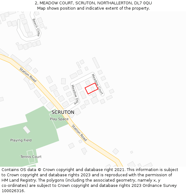 2, MEADOW COURT, SCRUTON, NORTHALLERTON, DL7 0QU: Location map and indicative extent of plot