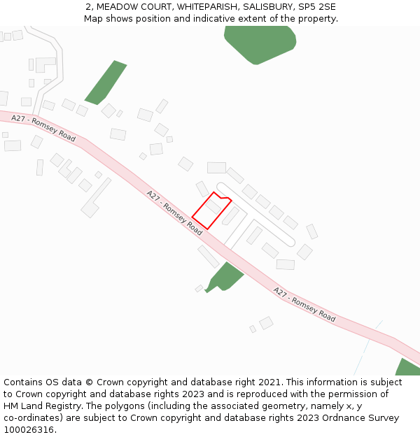 2, MEADOW COURT, WHITEPARISH, SALISBURY, SP5 2SE: Location map and indicative extent of plot