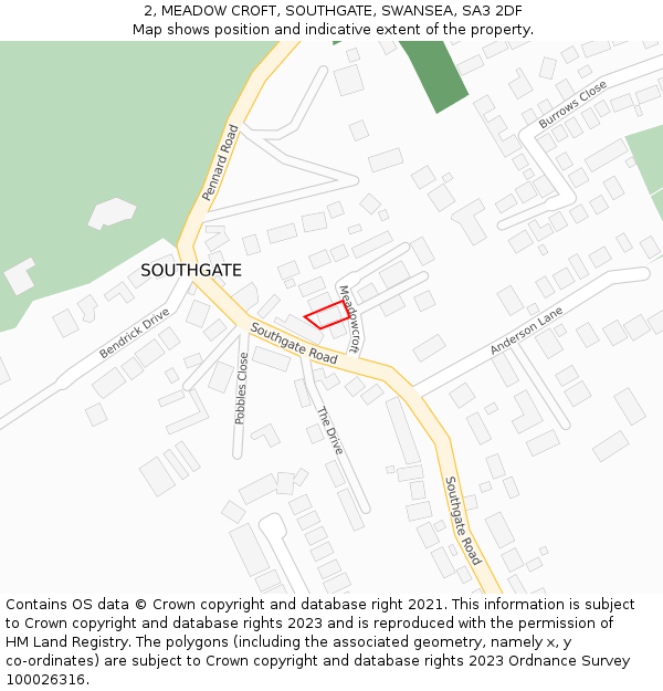 2, MEADOW CROFT, SOUTHGATE, SWANSEA, SA3 2DF: Location map and indicative extent of plot