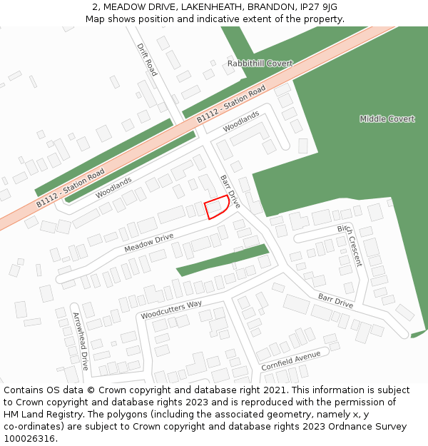 2, MEADOW DRIVE, LAKENHEATH, BRANDON, IP27 9JG: Location map and indicative extent of plot