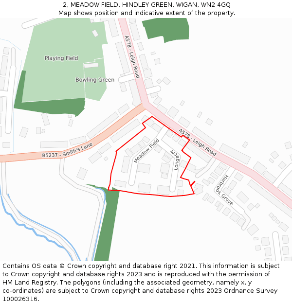 2, MEADOW FIELD, HINDLEY GREEN, WIGAN, WN2 4GQ: Location map and indicative extent of plot