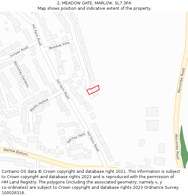 2, MEADOW GATE, MARLOW, SL7 3PA: Location map and indicative extent of plot
