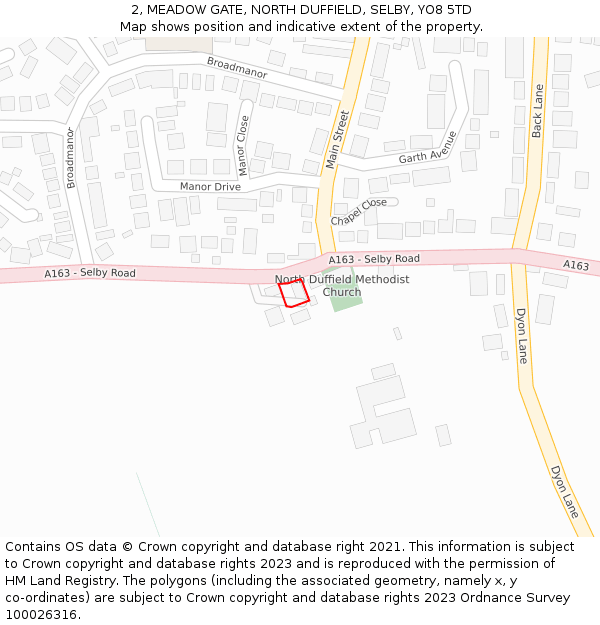 2, MEADOW GATE, NORTH DUFFIELD, SELBY, YO8 5TD: Location map and indicative extent of plot