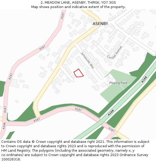 2, MEADOW LANE, ASENBY, THIRSK, YO7 3GS: Location map and indicative extent of plot