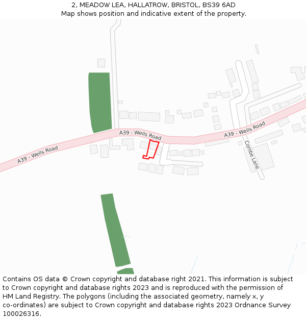 2, MEADOW LEA, HALLATROW, BRISTOL, BS39 6AD: Location map and indicative extent of plot