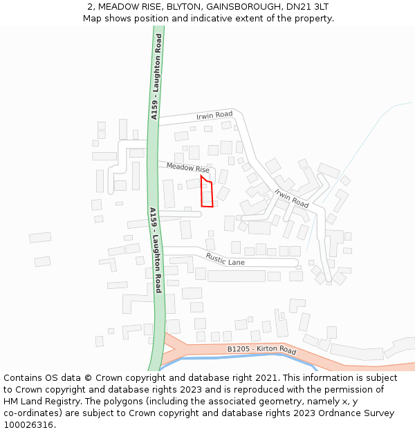 2, MEADOW RISE, BLYTON, GAINSBOROUGH, DN21 3LT: Location map and indicative extent of plot