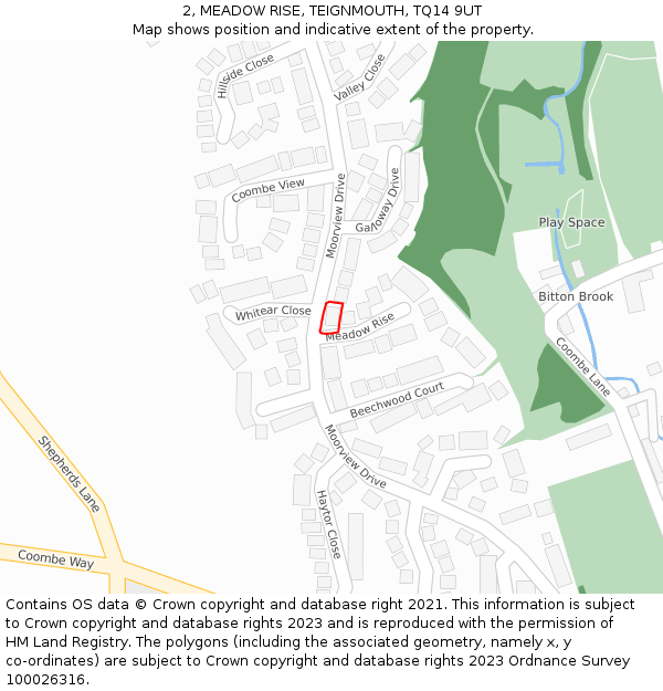 2, MEADOW RISE, TEIGNMOUTH, TQ14 9UT: Location map and indicative extent of plot