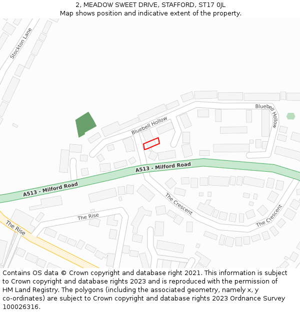 2, MEADOW SWEET DRIVE, STAFFORD, ST17 0JL: Location map and indicative extent of plot