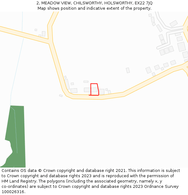 2, MEADOW VIEW, CHILSWORTHY, HOLSWORTHY, EX22 7JQ: Location map and indicative extent of plot