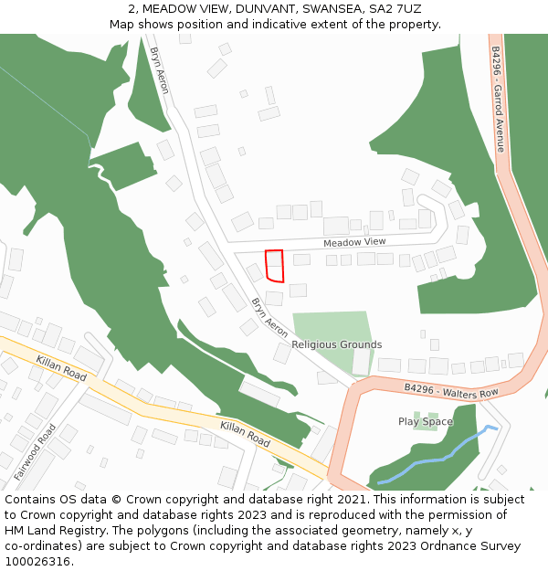 2, MEADOW VIEW, DUNVANT, SWANSEA, SA2 7UZ: Location map and indicative extent of plot