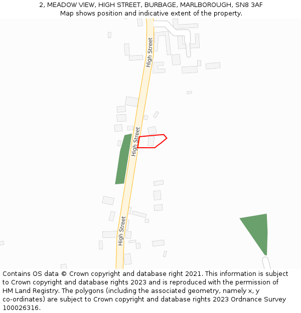 2, MEADOW VIEW, HIGH STREET, BURBAGE, MARLBOROUGH, SN8 3AF: Location map and indicative extent of plot