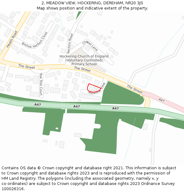 2, MEADOW VIEW, HOCKERING, DEREHAM, NR20 3JS: Location map and indicative extent of plot