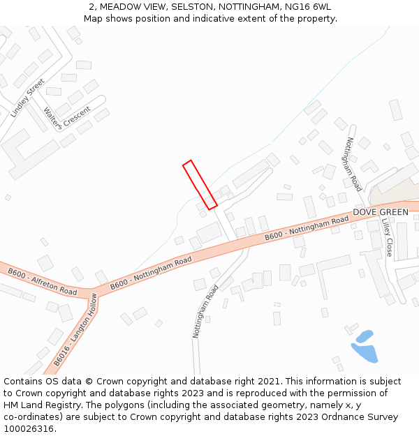 2, MEADOW VIEW, SELSTON, NOTTINGHAM, NG16 6WL: Location map and indicative extent of plot