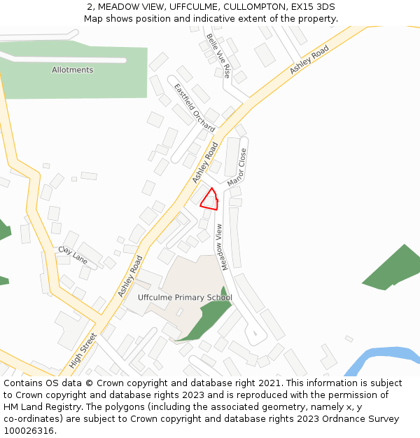 2, MEADOW VIEW, UFFCULME, CULLOMPTON, EX15 3DS: Location map and indicative extent of plot