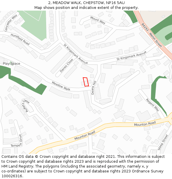 2, MEADOW WALK, CHEPSTOW, NP16 5AU: Location map and indicative extent of plot