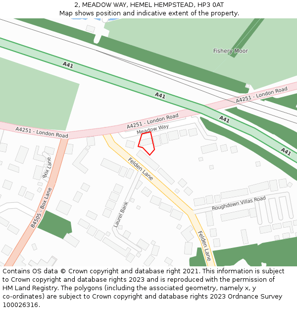 2, MEADOW WAY, HEMEL HEMPSTEAD, HP3 0AT: Location map and indicative extent of plot