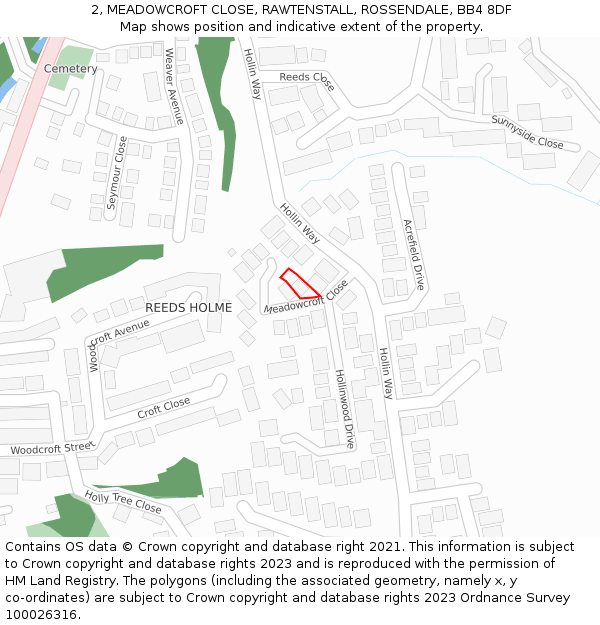 2, MEADOWCROFT CLOSE, RAWTENSTALL, ROSSENDALE, BB4 8DF: Location map and indicative extent of plot
