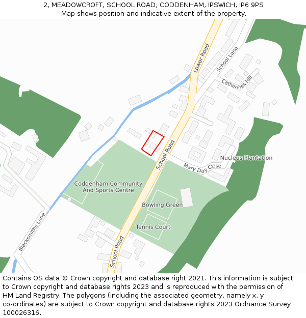 2, MEADOWCROFT, SCHOOL ROAD, CODDENHAM, IPSWICH, IP6 9PS: Location map and indicative extent of plot
