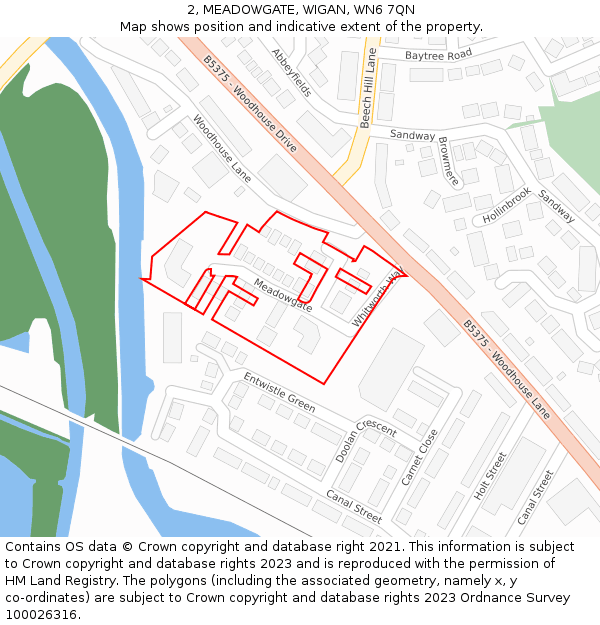 2, MEADOWGATE, WIGAN, WN6 7QN: Location map and indicative extent of plot