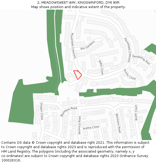 2, MEADOWSWEET WAY, KINGSWINFORD, DY6 8XR: Location map and indicative extent of plot