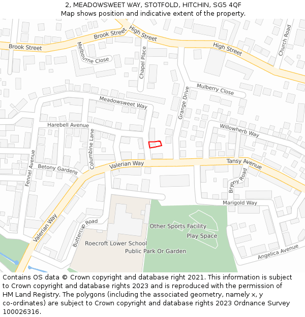 2, MEADOWSWEET WAY, STOTFOLD, HITCHIN, SG5 4QF: Location map and indicative extent of plot
