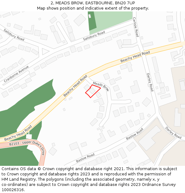 2, MEADS BROW, EASTBOURNE, BN20 7UP: Location map and indicative extent of plot