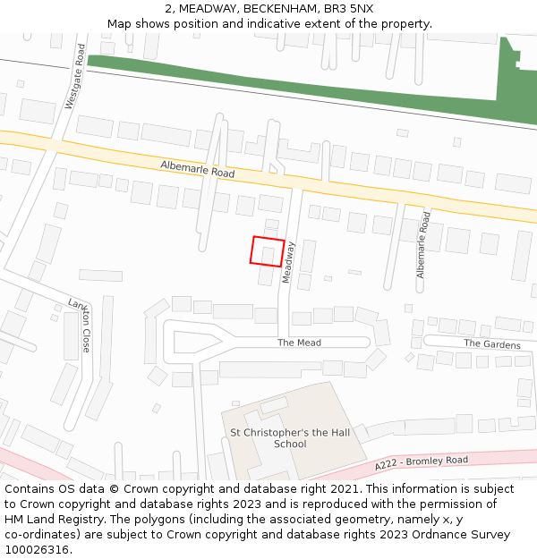 2, MEADWAY, BECKENHAM, BR3 5NX: Location map and indicative extent of plot