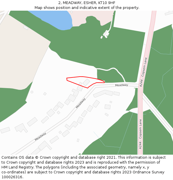 2, MEADWAY, ESHER, KT10 9HF: Location map and indicative extent of plot