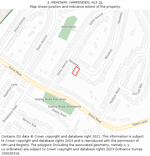 2, MEADWAY, HARPENDEN, AL5 1JL: Location map and indicative extent of plot