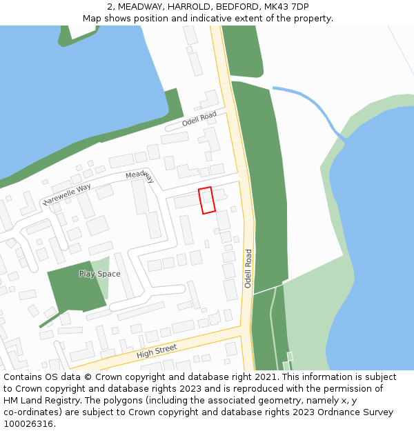 2, MEADWAY, HARROLD, BEDFORD, MK43 7DP: Location map and indicative extent of plot