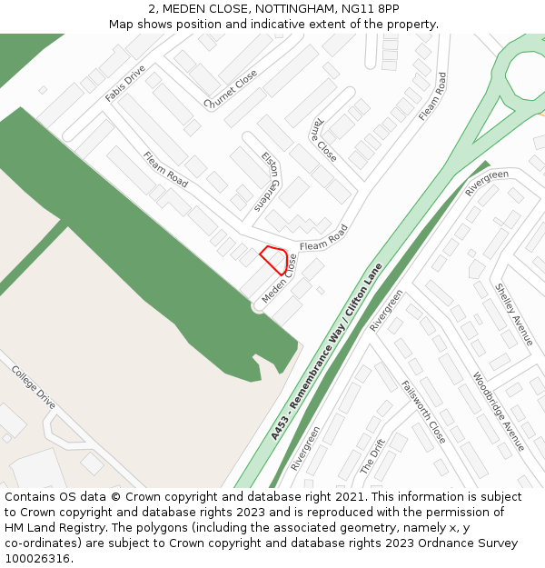 2, MEDEN CLOSE, NOTTINGHAM, NG11 8PP: Location map and indicative extent of plot